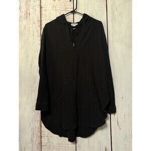 L Space Caswell Cover-Up Hooded Cotton Gauze Tunic Black Size XL